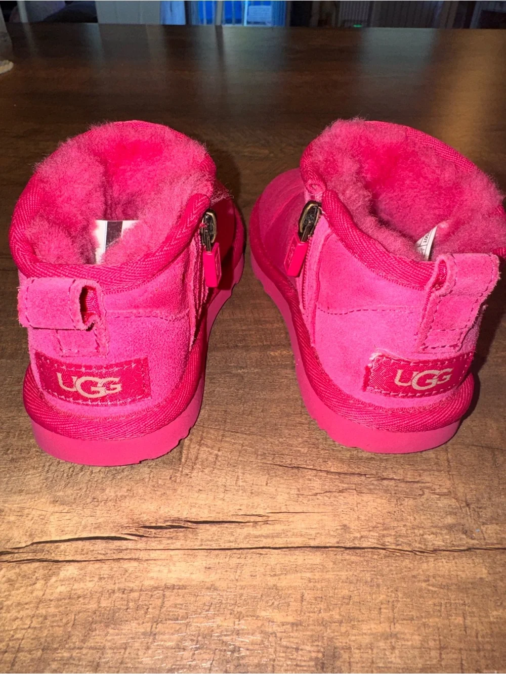 UGG Kids Hot Pink Mini Ankle Boots Side Zip Size 10